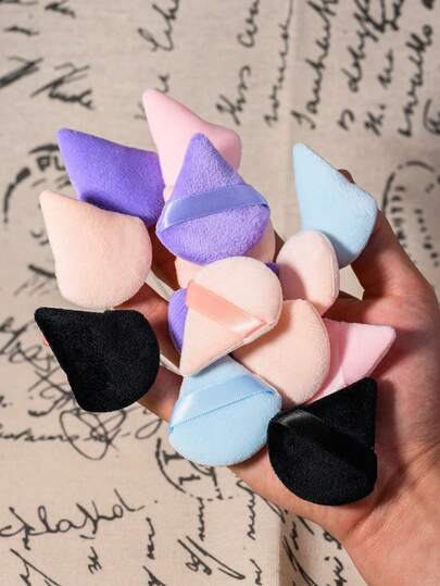 8-20个迷你尺寸粉扑，三角形化妆粉扑，柔软三角形粉扑，适用于定妆、修容、眼下和眼角，带挂绳的美妆工具