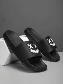 2026春夏新款男士软底大码拖鞋，尺码47，小码拖鞋36，防滑耐磨拖鞋，EVA轻便弹性软底，室内休闲人字拖48，户外沙滩凉鞋49，笑脸图案套脚拖鞋50 - D-黑色 - 查看 3