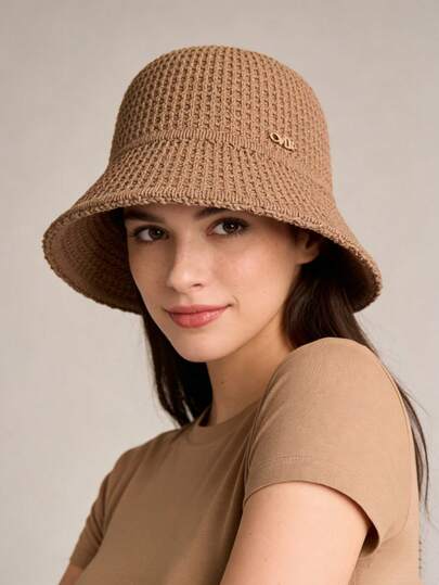 1pc Women's Woven Straw Hat, Lightweight Breathable Straw Hat For Spring/Summer, Beach Sun Hat, Classic Bucket Hat, Suitable For Daily Use