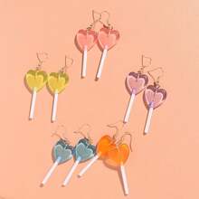 10pcs/Set Summer Vacation Style Orange Earrings, Personalized Sweet Creative 3D Resin Lollipop & Heart Earrings, Gift For Girlfriend - Multicolor - View 14