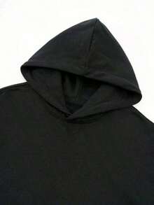 1 Pcs1PC Men's Black Solid Color Drop Shoulder Long Sleeve Drawstring Pocket Casual Hoodie, Autumn/Winter, Suitable For Work, Daily Office Sports, And As A Gift For Husbands And Boyfriend - 黑色 - 查看 6