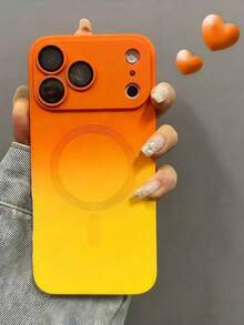 Compatible With IPhone 17 Pro Max, 17 Pro, 17 Air Fashionable Gradient Silicone Matte Magnetic Phone Case, Compatible With 17, 16, 15, 14, 13, 12, 11 Pro Max Plus, 16E, Also Suitable For Samsung S26Ultra A56 A55 A16 A17 S25FE S25Ultra, Christmas Gift, Winter Gift - Orange-yellow - View 1