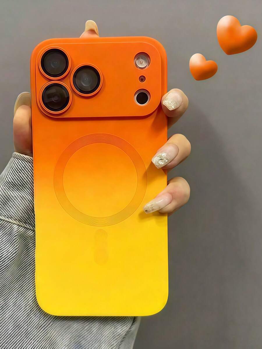 Compatible With IPhone 17 Pro Max, 17 Pro, 17 Air Fashionable Gradient Silicone Matte Magnetic Phone Case, Compatible With 17, 16, 15, 14, 13, 12, 11 Pro Max Plus, 16E, Also Suitable For Samsung S26Ultra A56 A55 A16 A17 S25FE S25Ultra, Christmas Gift, Winter Gift - Orange-yellow - View 1