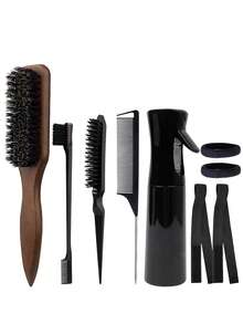 Unisex Slick Back Hair Brush Set, Nylon Teasing And Smoothing Brush Kit With Rat Tail Comb, Edge Brush, Spray Bottle And Hair Ties For Sleek Bun, Ponytail, Parting, Backcombing, Hairline Styling And Flyaway Control - Multicolor - View 18