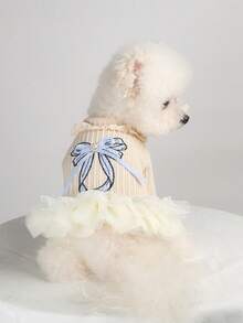 PETCIRCLE 1pc Pet Clothes, Dog/Cat Apparel, Spring/Summer New Arrival, Lightweight Breathable Comfortable Blue Bow Tulle Dress - Multicolor - View 1