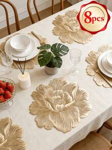 1-150pcs Gold Rose PVC Placemats, Washable, Easy To Clean, Wipe-Clean, Non-Slip, Holiday Wedding Party Dining Table Decor - Multicolor - View 21