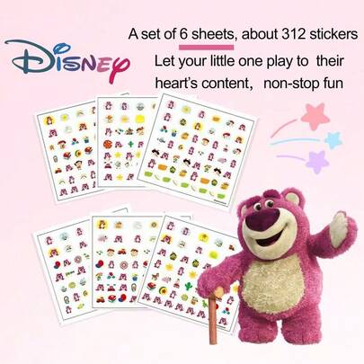  6pcs Glow-In-The-Dark 3D Disney Pink Teddy Bear Cute Cartoon Nail Art Stickers, Nail Accessories For Girls