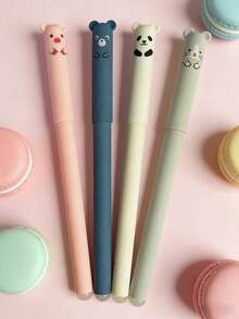 4pcs/Set Kawaii Pig, Panda, Mouse Erasable Gel Pens, 0.35mm Blue & Black Ink School Office Supplies Stationery Gifts Back To School - One Size - View 2