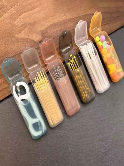 5 piezas Caja de almacenamiento portátil mini (color aleatorio), organizador de piezas pequeñas, adecuado para palillos, hilo dental, joyería, tamaño universal multifuncional para viajes