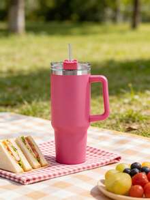 40oz Multi-Function Handled Tumbler, Large Capacity Insulated Cold & Hot Drink Cup, Essential For Car Travel With Straw - Multicolor - View 3