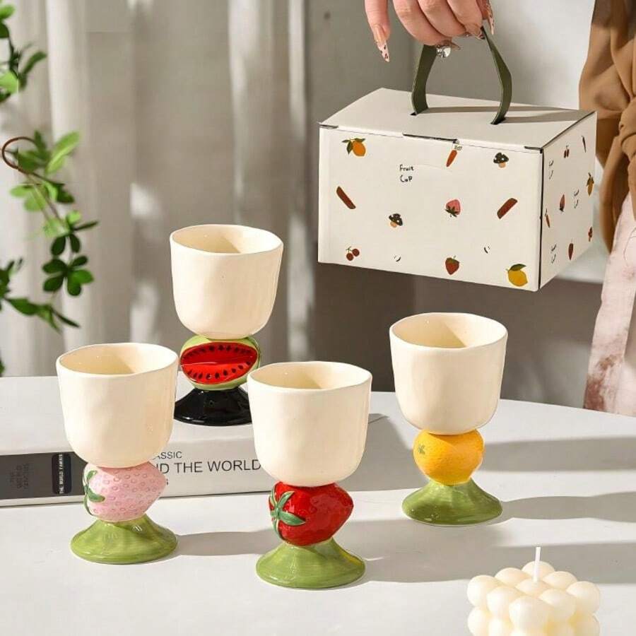 Cốc sứ 7oz hình dâu tây, chanh, dưa hấu 3D, cốc kem vẽ tay hình trái cây, cốc nước vẽ tay kiểu Nhật, dùng được trong lò vi sóng và máy rửa chén, cốc sữa ăn sáng cho học sinh, văn phòng, nhà, món quà tuyệt vời cho bạn gái, bạn bè.