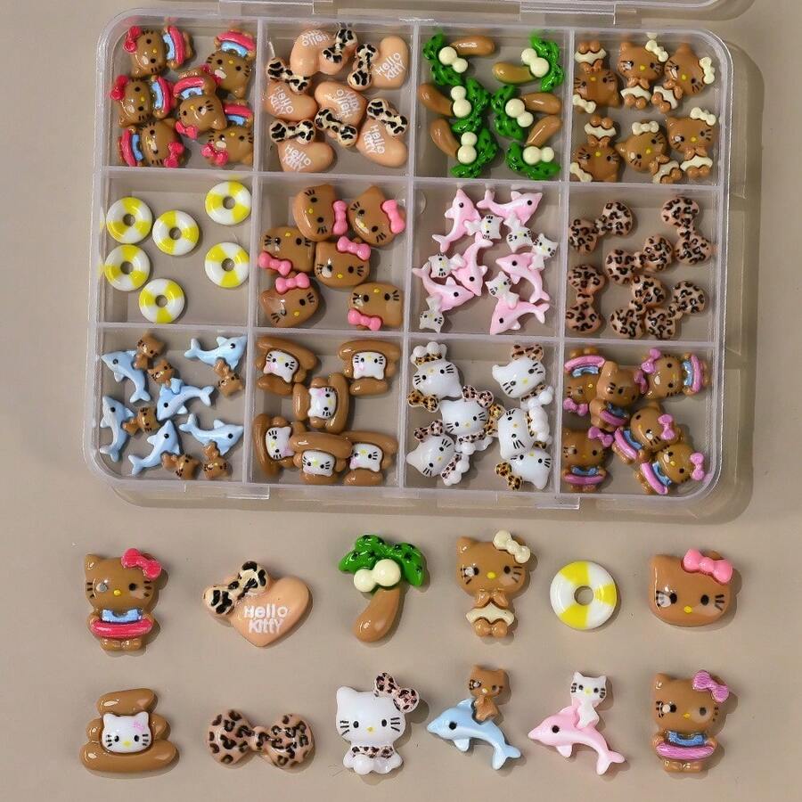 SANRIO Mặt dây chuyền hình báo đốm hoạt hình, đính hạt, dùng để làm trang sức, mặt dây chuyền hình động vật dễ thương bằng nhựa, thích hợp cho nghệ thuật làm móng DIY và trang trí hộp đựng đồ trang sức. - Nhiều màu - Xem 1