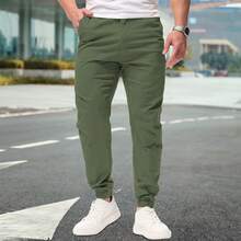Shendy Vendy Pantalones Jogger Con Puños Y Cintura Elástica Con Cordón Y Bolsillos Inclinados Sueltos Para Hombre - Verde militar - Ver 8