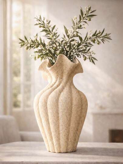 1pc Designer Curved Vase Decor Pleated Vase, Suitable For Contemporary Home Decor, Striped Vase, Bohemian Minimalist Style Vase, Applicable For Bathroom, Bedroom, Living Room, Entrance, Tabletop Decor, Nordic Style Vase, Suitable For Floral Arrangement