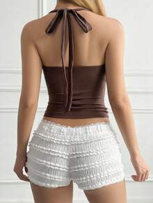 Sunny Girly Summer Women's Y2K Sexy Sexy Style Halter Tie Back Top, Chest Ruched Design, Brown Tank Top For Beach Vacation, Streetwear & Daily Commute Casual - Brown - View 2