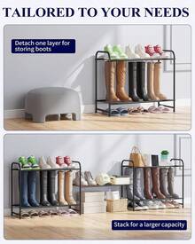 Shoe Rack - Stainless Steel Shoe Organizer, Sturdy Shoe Rack For Closet And Front Door Entrance, Free Standing Shoe Shelf, Closet Organizers And Storage, 25.6" Wide - 3 Tier, Black - 黑色 - 查看 6