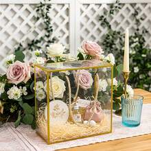 Bộ 5 hộp quà PET trong suốt cầm tay, hộp quà kỷ niệm trong suốt với viền ren vàng và tay cầm, thích hợp cho đám cưới, sinh nhật, Ngày của Mẹ, tiệc tùng và các dịp đóng gói quà tặng khác. - Viền vàng - Xem 3