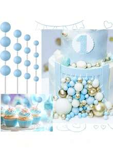 48pcs Spherical Cake Decorations Mini Balloon Paper Cupcake Decor Foam Cake Balls Blue Or Pink Cake Balls Decor For Birthday Party, Wedding Anniversary, Christening, Gender Reveal Party (Please Use After Installing The White Tube. The Spherical Surface Should Not Contact The Cake.) - Multicolor - View 4