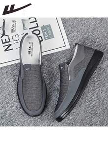 WARRIOR 1双男士休闲时尚透气运动鞋，圆头，轻便面料，柔软鞋底，防滑，易穿脱，2026新款休闲运动鞋 - 灰色 - 查看 5