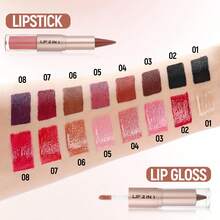 QIUFSSE Lip Liner & Gloss Lipstick Combo - 2 In 1 Dual-Ended Lip Combo Set, Black Velvet Matte Lip Liner & Buildable Clear Mirror Glowy Lip Gloss Kit For Women, Long Wear Shiny Plumping Finish, 08 - 2In1 Lipstick Lipgloss#08 - 查看 6