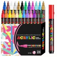 [Bộ bút dạ acrylic màu sắc sống động] Bộ 12/18/24 bút dạ acrylic màu sắc sống động - Đầu bút cỡ trung bình (2-3mm) - Dùng để vẽ trên đá, giấy đen, trang trí ván trượt, gỗ, nhựa, vải bố, thiệp chúc mừng Giáng sinh - Nhiều màu - Xem 2