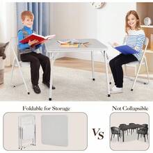 Mesa de tarjeta plegable de metal y 2 sillas, Sillas plegables acolchadas de cuero con cojín cómodo y marco de acero duradero, Mesa cuadrada moderna para comedor, Espacios pequeños - Blanco - Ver 3