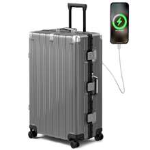 Luggage 28" Aluminum Frame Suitcase Or 2-Piece Suitcase Set (20"+28"), TSA Lock, Spinner Wheels, Travel Luggage For Vacation, Business Trips & Long Journeys,Pink,Black,Gray - 灰色 - 查看 1