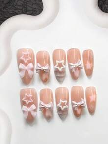 Bộ 10 món trang trí móng tay hình ngôi sao và nơ, bao gồm bộ dụng cụ làm móng gel, hình ngôi sao hồng, ngôi sao trắng, nơ hồng, nơ bạc, phụ kiện trang trí móng hình ngôi sao hồng, sọc hồng, sơn móng tay trắng, kèm dụng cụ làm móng (1 miếng dán gel + 1 dũa móng). Có 3 hình dạng: hạnh nhân, miệng vịt, hình quan tài. Thích hợp cho chụp ảnh, mùa xuân/hè, đi chơi, tiệc tùng, hàng ngày, đi làm, tụ họp. Món quà tuyệt vời cho phụ nữ và các cô gái. - Nhiều màu - Xem 13