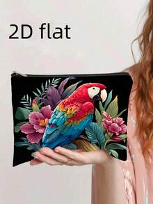 1个鹦鹉图案时尚拉链钱包，可作零食袋、化妆品收纳包、双面印花化妆包、学生文具袋、节日礼物 - 1个活泼有趣的鹦鹉西瓜蛋糕化妆包 - 轻便可折叠拉链设计，适合女士和朋友 - 彩色 - 查看 9