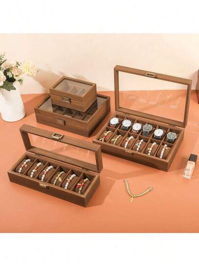 Hộp đựng đồng hồ bằng gỗ óc chó, hộp lưu trữ đồ sưu tầm, hộp trưng bày trang sức và vòng tay pha lê dung tích lớn, hộp đựng phụ kiện, hộp quà tặng, hộp có cửa sổ trong suốt.