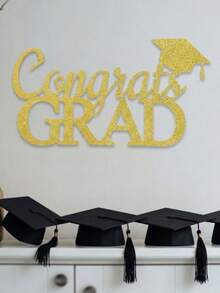1set Golden Graduation Season Wall Stickers Graduation Ceremony Party Background Wall Decoration Door Stickers Graduation Season Party Decoration Home Decoration Graduation Party Atmosphere Decoration Photography Props - Multicolor - View 3