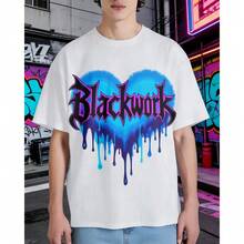 Camiseta básica 100% algodón con estampado de corazón derramado, manga corta, unisex - Blanco - Ver 4