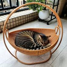 1 件装大型手工编织家用猫吊床，易于组装，手工编织猫篮床，猫秋千床，猫睡床，舒适的室内宠物床，时尚家居装饰，带支架的吊床，适合猫、狗和其他小型宠物 - 均碼 - 查看 2