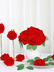 25pcs Red Artificial Rose Stems, Realistic Foam Red Rose Bouquet For Wedding, Home Decor, Mother's Day, Birthday, Graduation Gift - Multicolor - View 8
