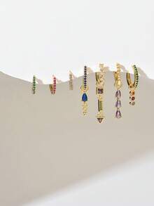 7件套欧美时尚水滴耳环，简约立方氧化锆圈形耳环，女士奢华优雅耳环 - 彩色 - 查看 3