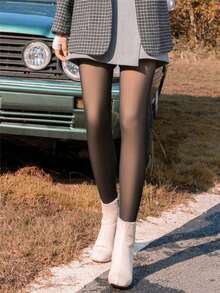 1 Pair Thermal Lined Tights Women Thermal Pantyhose High Waist Tights For Winter - 黑色 - 查看 3