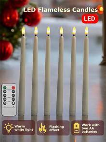 Bộ 6 nến điện tử không lửa kèm điều khiển từ xa/hẹn giờ, nến LED chạy bằng pin, nến màu trắng ngà, nến thon dài, nến nhấp nháy ước nguyện, thích hợp cho chân nến, đám cưới, tiệc tùng, bàn ăn, Giáng sinh, Halloween, Ngày lễ tình nhân, Ngày của Mẹ, trang trí trung tâm bàn tiệc ngày lễ. - Màu trắng - có điều khiển từ xa - Xem 6