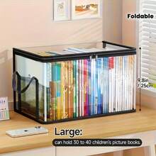 1pc New Book Storage Box, Classroom & Home Use Old Book Organizer, Desktop Dust-Proof Transparent Foldable Book Box - View 4