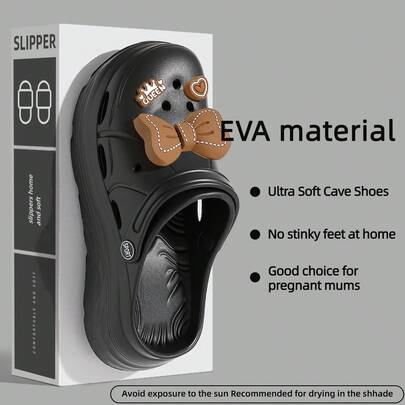 MAOLI Women's Summer Sandals With Bowknot Decor, Thick Sole Elevated Breathable Hollow Slip-On Sandals, 3cm Platform, Lightweight And Ventilated