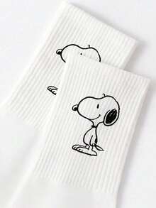 SNOOPY 1雙正版史努比圖案男士中筒運動襪，可愛卡通設計，吸汗休閒百搭圓口襪 - 彩色 - 查看 3