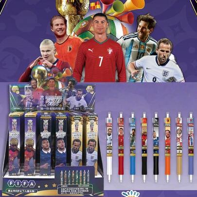 FIFA Football Star Themed Retractable Ballpoint Pen, Stationery Small Gift Box, Neutral Pen, Student Supplies, Family Gathering Gift, Festival Party Favor, Birthday Present, Suitable For Various Parties And Events