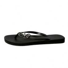 Beyond Paradise Rhinestone Bow Solid Black Flip Flops - Black - View 10