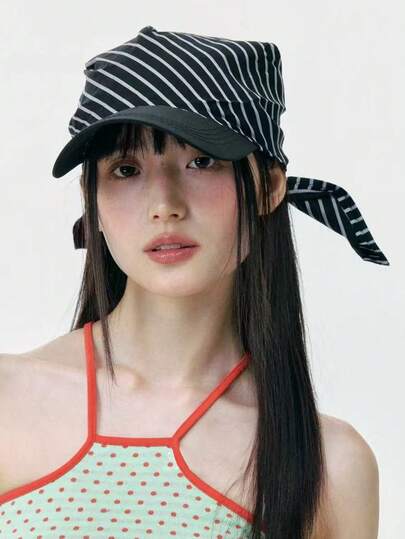 1 chiếc khăn trùm đầu sọc đen trắng thời trang kiểu Mỹ dành cho nữ, thích hợp cho mùa hè, du lịch, chống nắng, kiểu dáng thường ngày, đa năng.