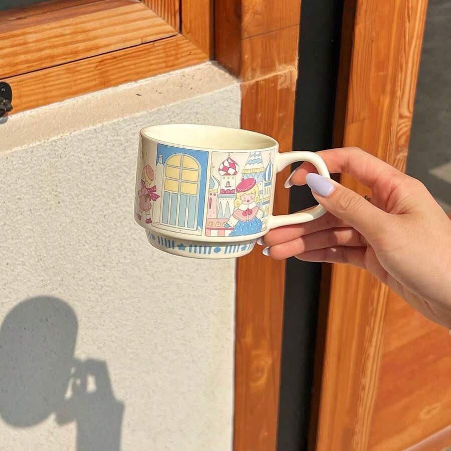 Taza de café de cerámica con estilo INS, pintada a mano con patrón en relieve de 4 estaciones, acabado esmaltado, adecuada para el té de la tarde, jugo, té, bebidas, uso diario, oficina, restaurante, regalos, regalos festivos - Multicolor - Ver 1