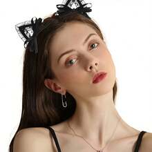 2pcs/Set Women's Decorative Accessories Set: Necklace, Lace Cat Ear Headband, Hollow Bunny Ear Hair Clip, Cute & Sexy, Suitable For Party, Banquet, Birthday Gift - Multicolor - View 6