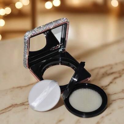 Luxury Rhinestone Puff Case Empty Box, DIY BB Cream Foundation Refill, Square Cushion Compact Universal Replacement Case