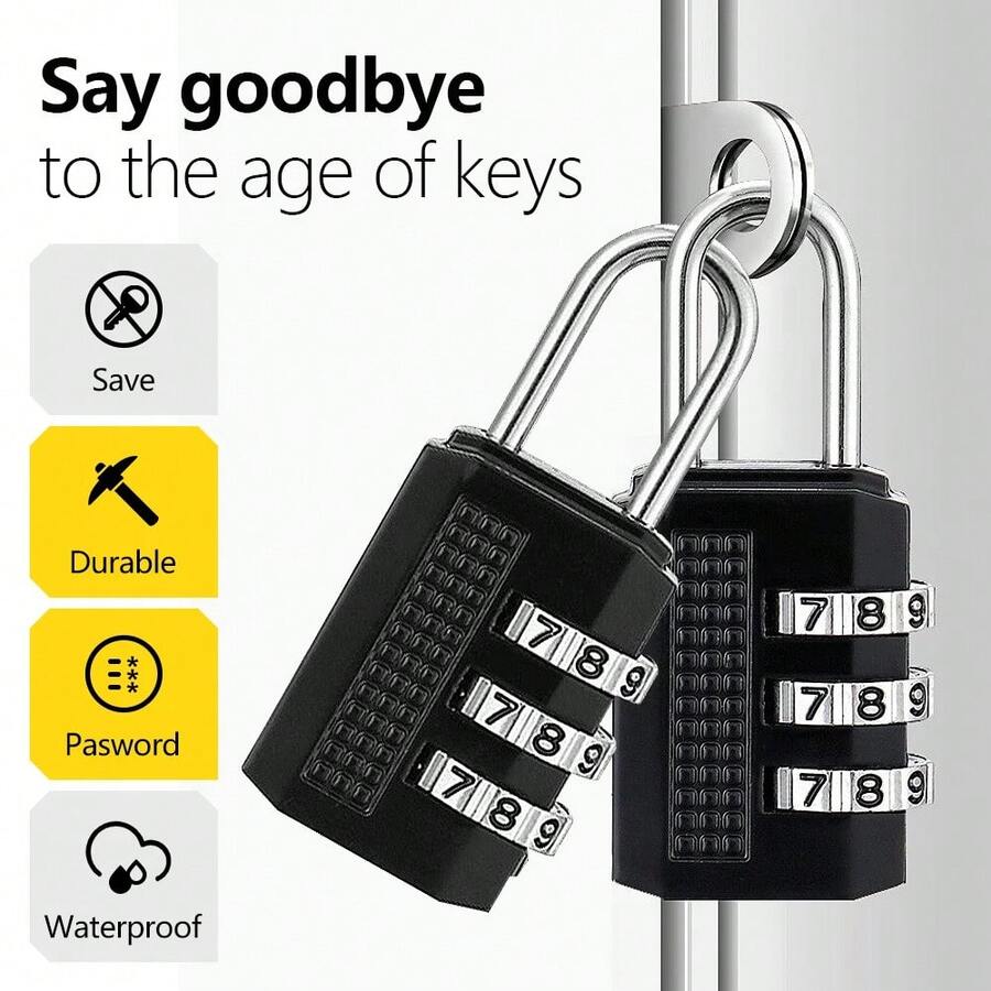 Small Portable Padlock, Combination Lock, 3-Digit Waterproof Outdoor Lock For Door, Suitcase, Bag, Cabinet, Window CNM7 - Black - View 1