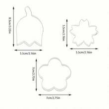 3件套不锈钢花形饼干模具，不锈钢饼干模具，玫瑰花饼干模具，适用于母亲节、复活节饼干烘焙、糕点DIY切割、蛋糕和面包切片 - 銀色 - 查看 2