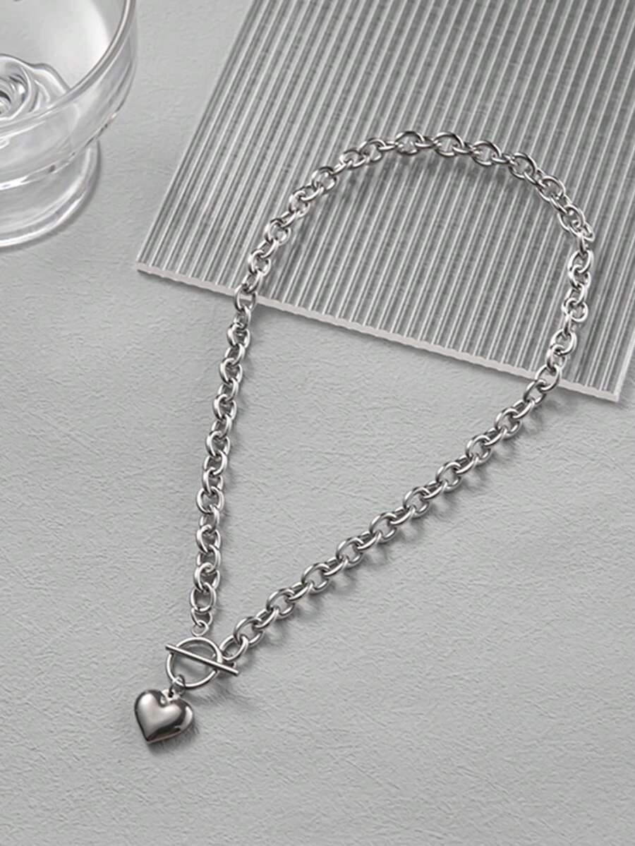 Heart Charm OT Buckle Necklace Valentines,Mom,Mother,Mother's Day,Gift - Silver - View 1