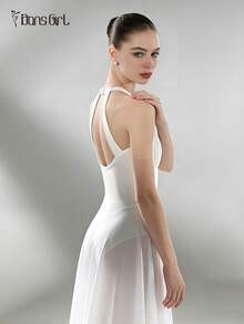 DonsGirl 1 chiếc đầm nữ lãng mạn thanh lịch - Trang phục múa ba lê hiện đại/cổ điển, trang phục biểu diễn sân khấu, ren xếp tầng và chân váy lưới co giãn cao cấp, màu trắng mùa xuân - trắng - Xem 3